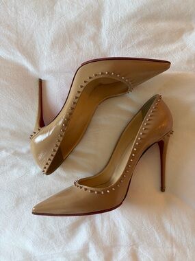 Christian Louboutin Nude Patent Studded Pointed-Toe Stilettos